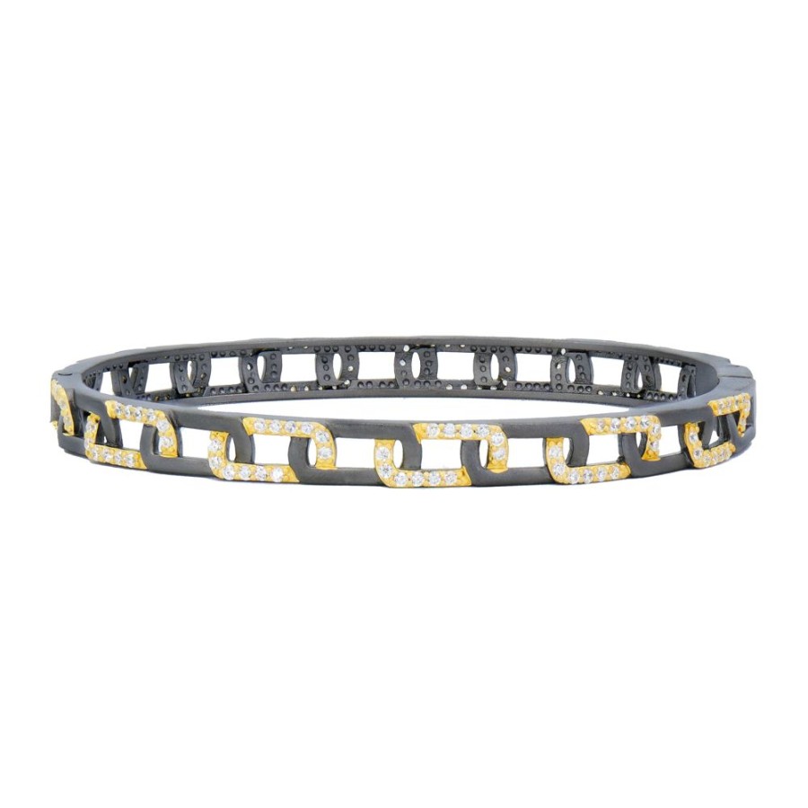 Jewelry Freida Rothman | Signature Grit Chain Link Pave Thin Hinge Bangle