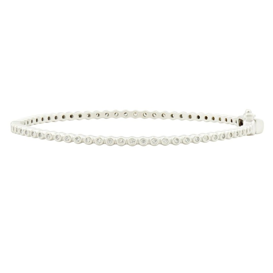 Jewelry Freida Rothman | Signature Bezel Pave Hinge Bangle Silver