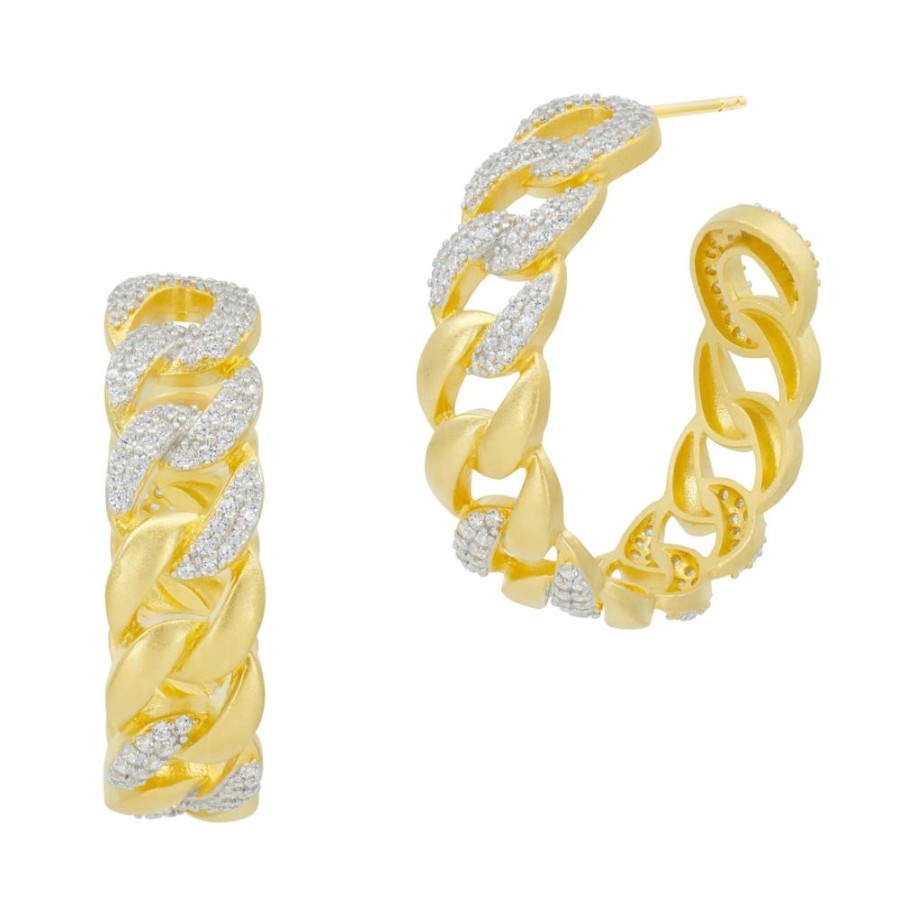 Jewelry Freida Rothman | Pave Chain Link Hoop Earrings