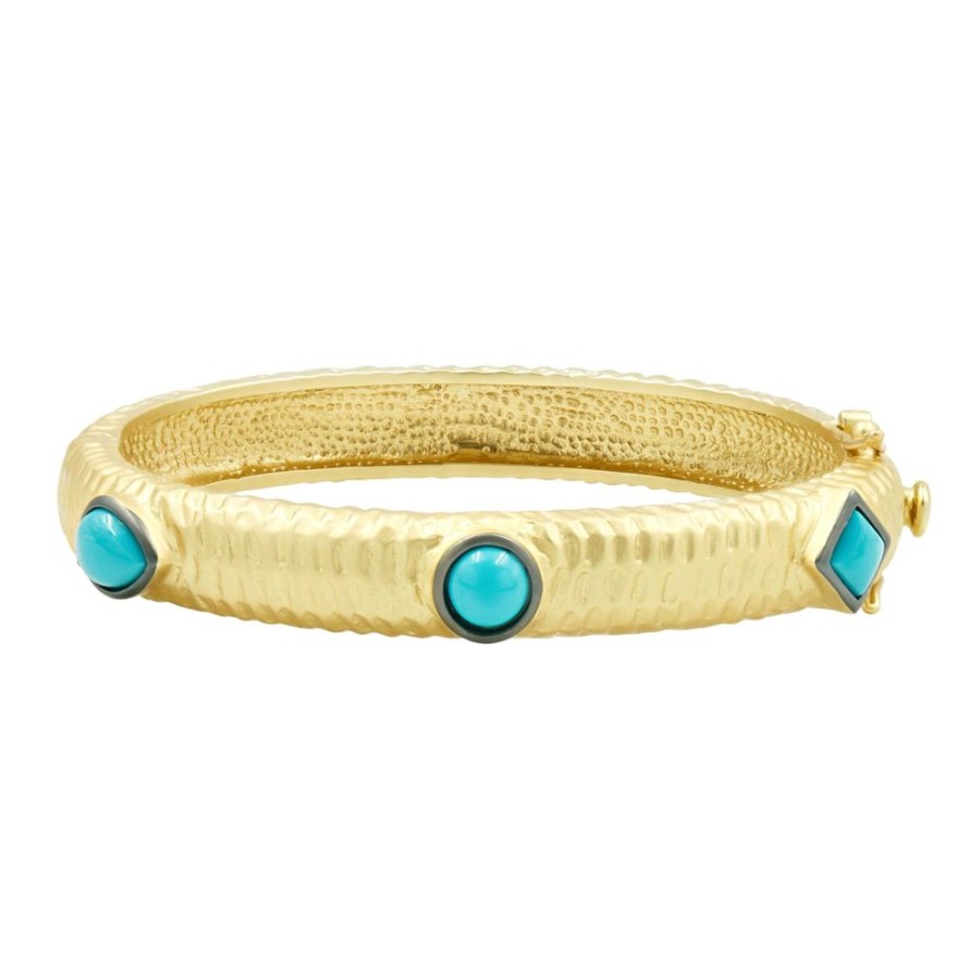 Jewelry Freida Rothman | Multi-Shaped Stone Wide Hinge Bangle Turqoise