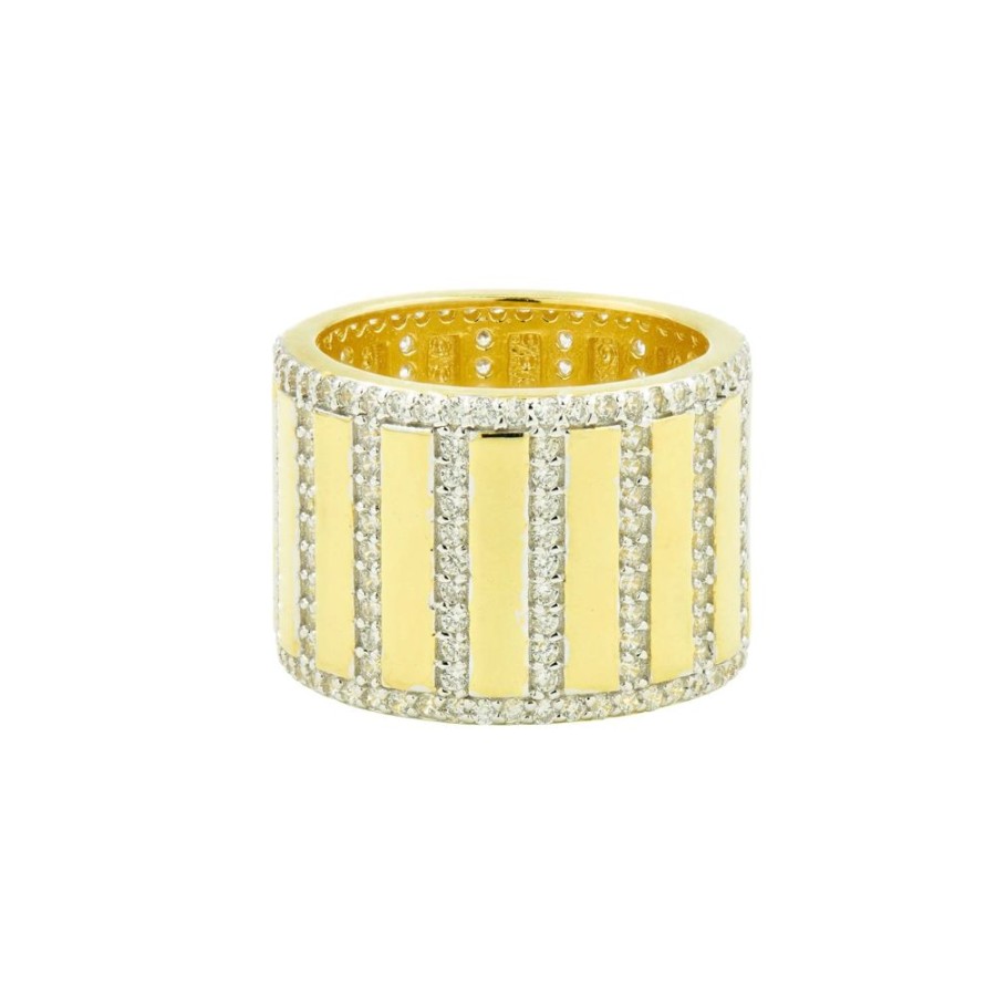 Jewelry Freida Rothman | Rectangular Pave Cigar Band Ring Gold & Silver