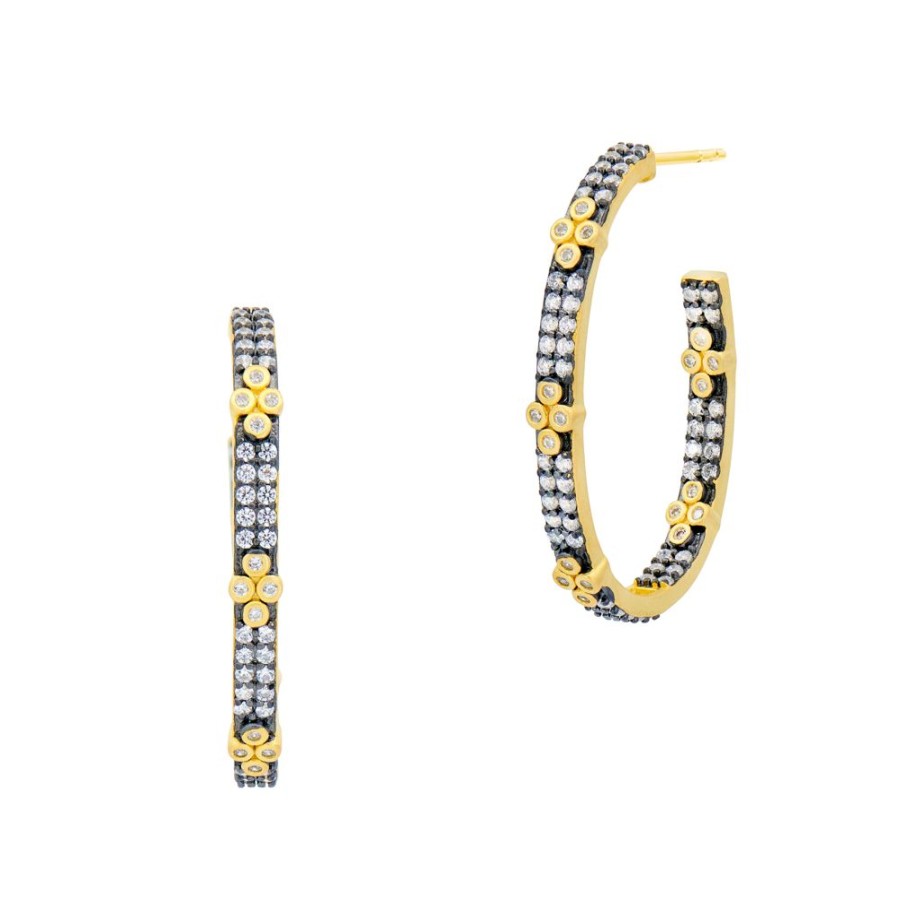 Jewelry Freida Rothman | Signature Brooklyn In Bloom Clover Pave Hoop Earrings