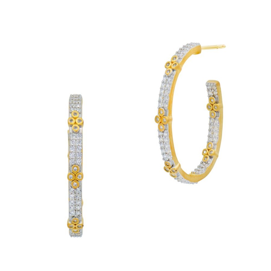 Jewelry Freida Rothman | Signature Brooklyn In Bloom Clover Pave Hoop Earrings