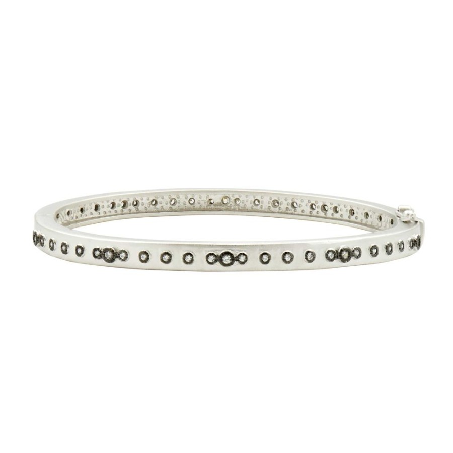 Jewelry Freida Rothman | Mini Stud Bezel Stone Eternity Hinge Bangle Silver & Black